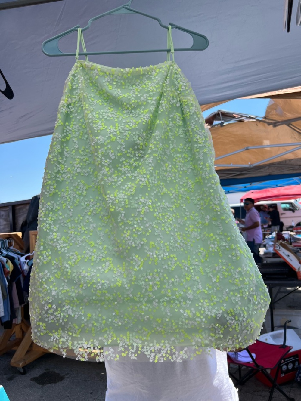 H&M Neon Lime Sequin Spaghetti Strap Mini Dress